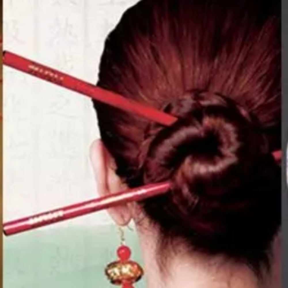 Two pairs red/purple hair sticks